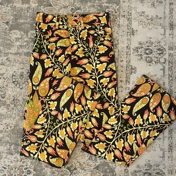 Zara Jacquard Floral Tropical Print Flare Mid Rise Stretch Trouser Pants - Picture 11 of 13